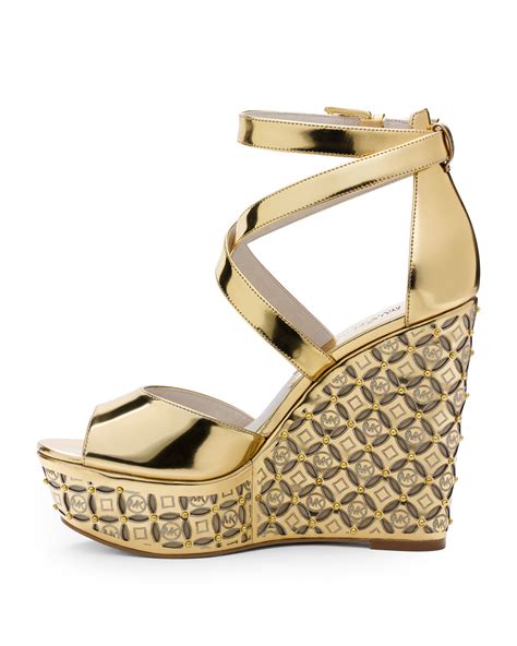 michael kors gold wedge sandals|michael kors wedges on sale.